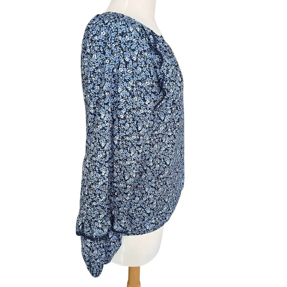 J. Crew Printed Ruffle Peasant Top Boho Lightweight Relaxed Preppy Cottage XS
